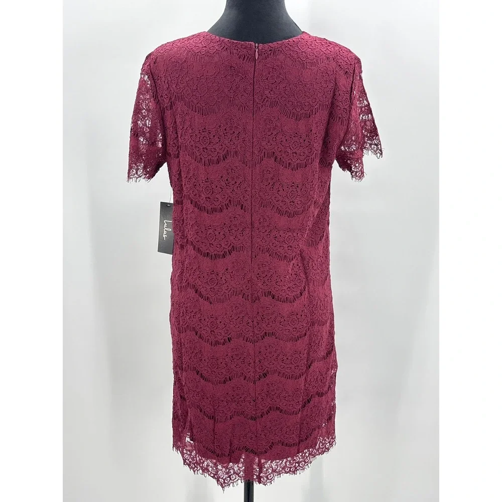 Lulus Take Me to Brunch Burgundy Lace Shift‎ Mini Dress Size Large NWT
